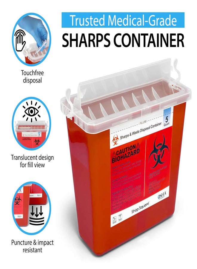 Shop Square Sharps Container for Home Use and Professional - 5 Quart (2 Pack) Large Sharps Container, Needle Disposal, Touch Free Rotating Lid - Image 4